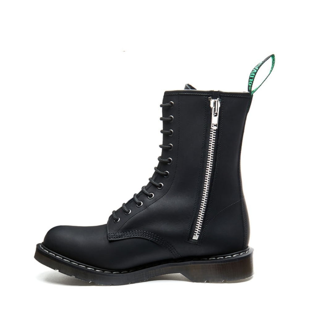 Solovair Black Greasy 11 Eye Zip Derby Boot womens 9